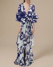 Damen Maxikleid mit Bindegürtel