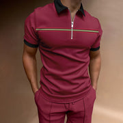 Herren lässiges Kurzarmpoloshirt mit Reißverschluss und sportlichem Streifenmuster Aliams