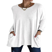 Damen nan oversized Longsleeve-Tunika mit Rundhalsausschnitt, überschnittener Schulter und aufgesetzten Taschen Drune