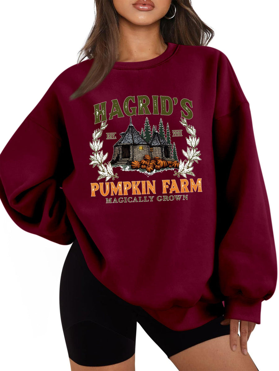 Damen Sweatshirt mit gemütlichem Rundhalsausschnitt und herbstlichem Kürbis-Motiv