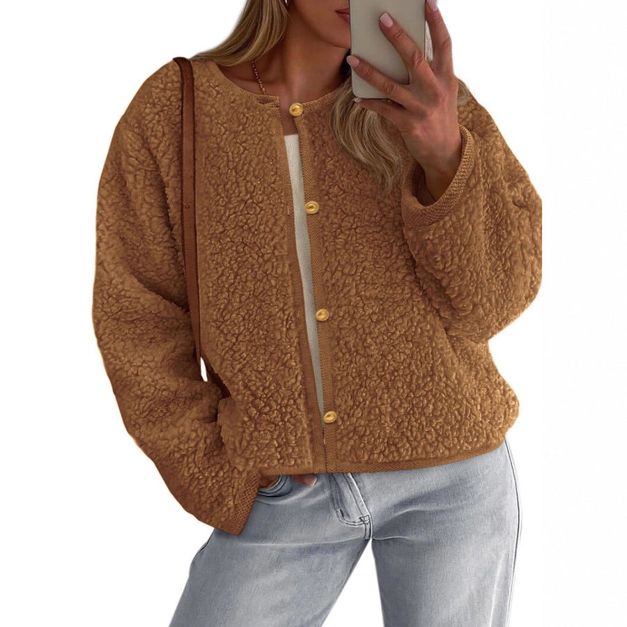 Damen Kuschelige Fleecejacke mit Knopfdetail und Oversized-Schnitt