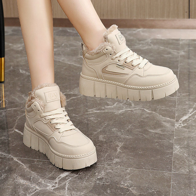 Damen High-Top Sneakers mit kuscheligem Fleece-Innenfutter und trendiger Plateausohle