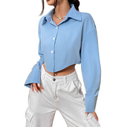 Damen cropped Bluse mit weiten Ärmeln und eleganter Knopfleiste