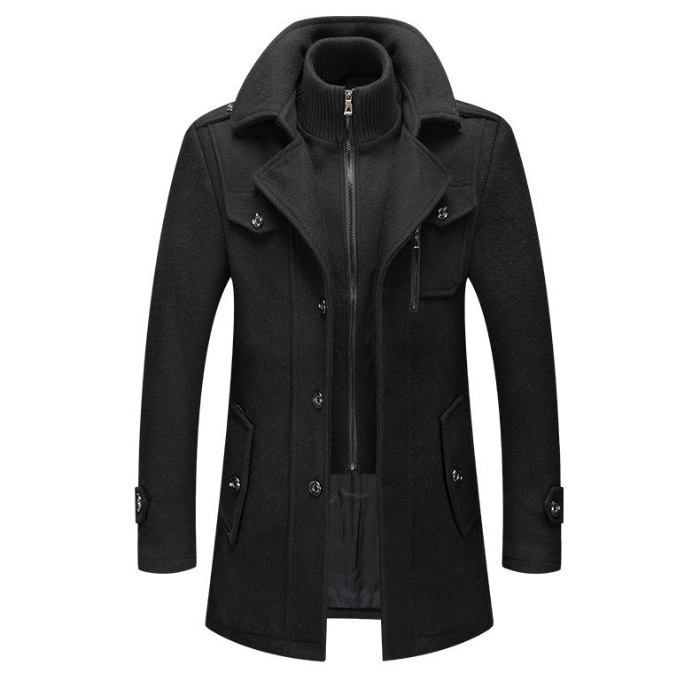 Herren eleganter Wollmantel mit abnehmbarer Kapuze Aliams
