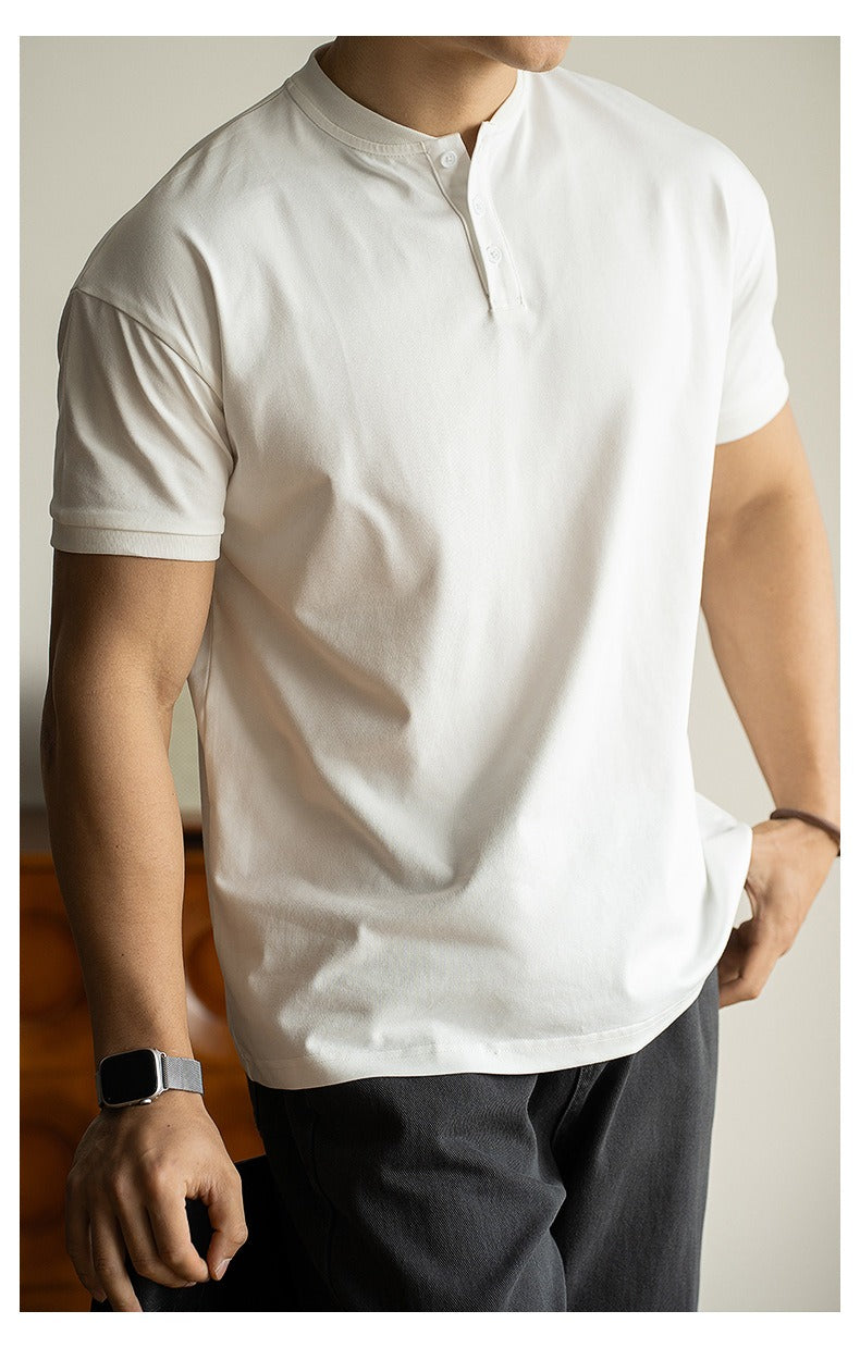 Herren T-Shirt mit Mao-Kragen aus Baumwolle im Freizeitstil - Damien