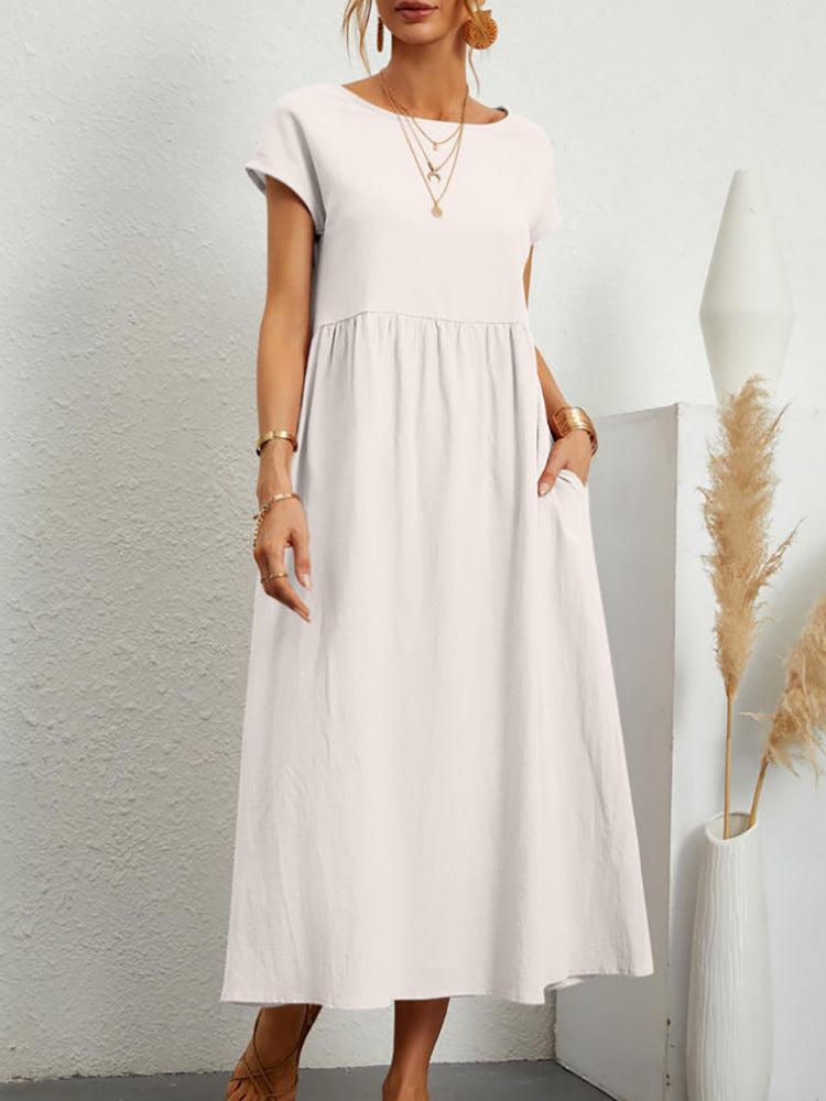 Damen Midi-Kleid mit Ballonärmeln und praktischen Taschen