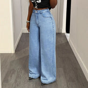 Damen High-Waist Wide-Leg Jeans mit statement Print
