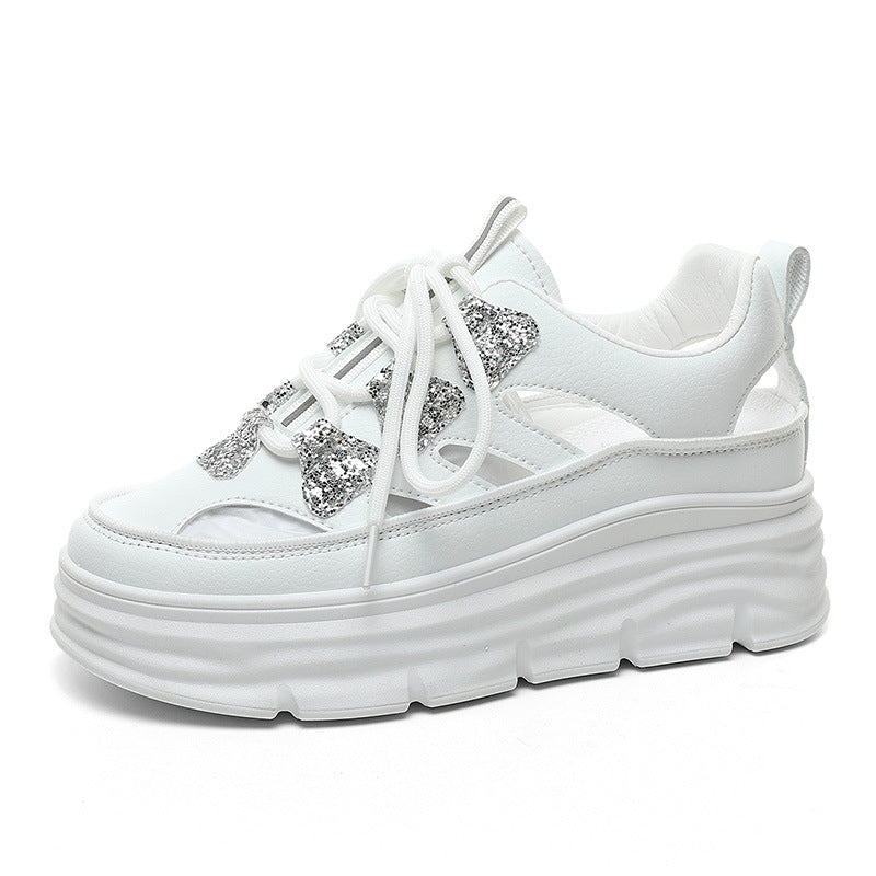 Damen Sportliche Plateau-Sneakers mit funkelnden Akzenten und trendigem Design