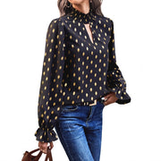 Damen elegante Bluse mit modischem Halsausschnitt und goldenen Akzenten