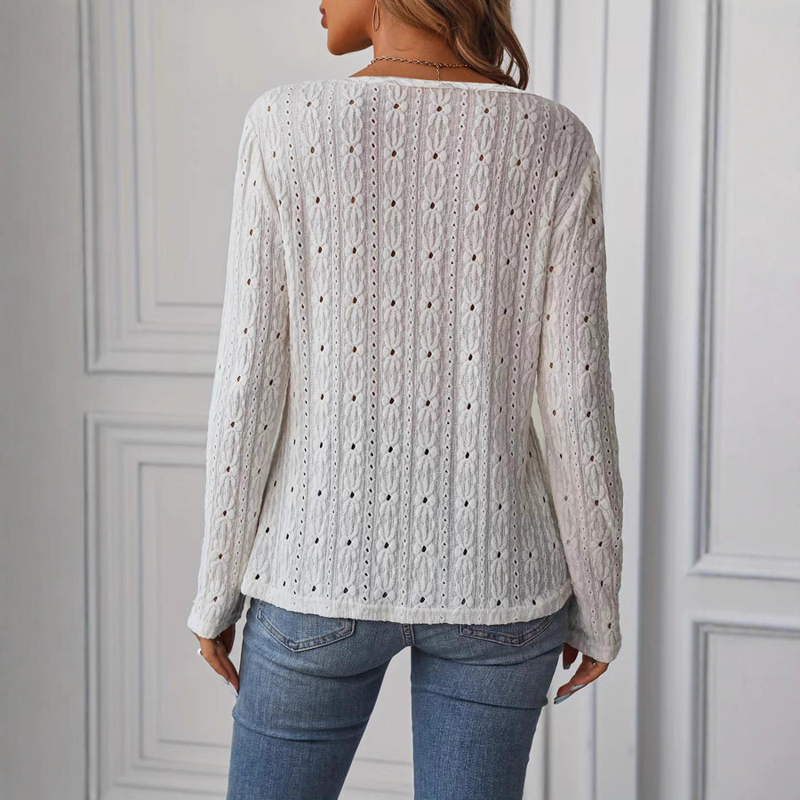 Damen Langarmshirt mit dekorativen Knöpfen und Struktur