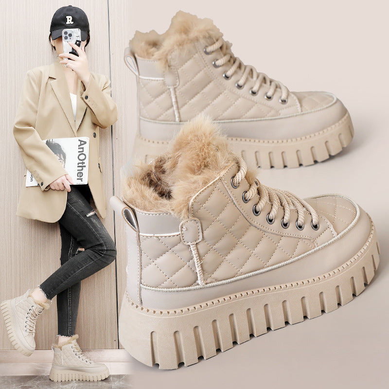 Damen High-Top Sneakers mit luxuriösem Kunstfellkragen und rutschfester Sohle