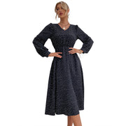 Damen elegantes Maxikleid mit V-Ausschnitt und voluminösen Ärmeln