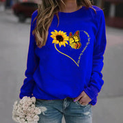 Damen Sweatshirt mit grafischem Schmetterlings- und Sonnenblumenmotiv