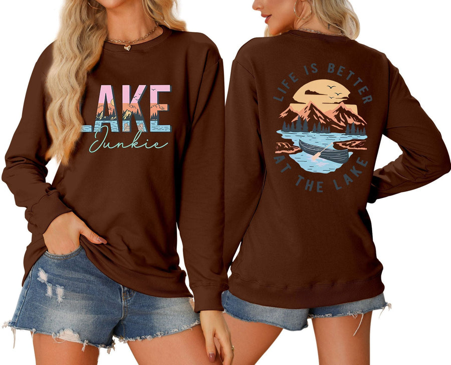 Damen Langarmshirt mit kreativem Lake-Motiv und lässiger Passform
