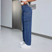 Damen Cargo-Jeans mit hohem Bund und seitlichen Taschen