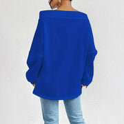 Damen lässiger Oversized-Pullover mit offenem Kragen und praktischen Kordelzügen