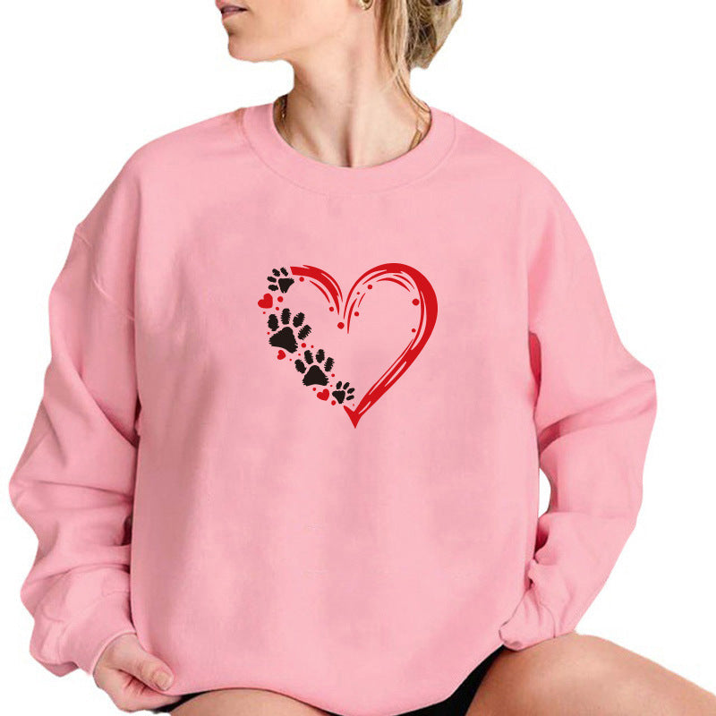 Damen Sweatshirt mit kreativem Herz- und Pfotendesign