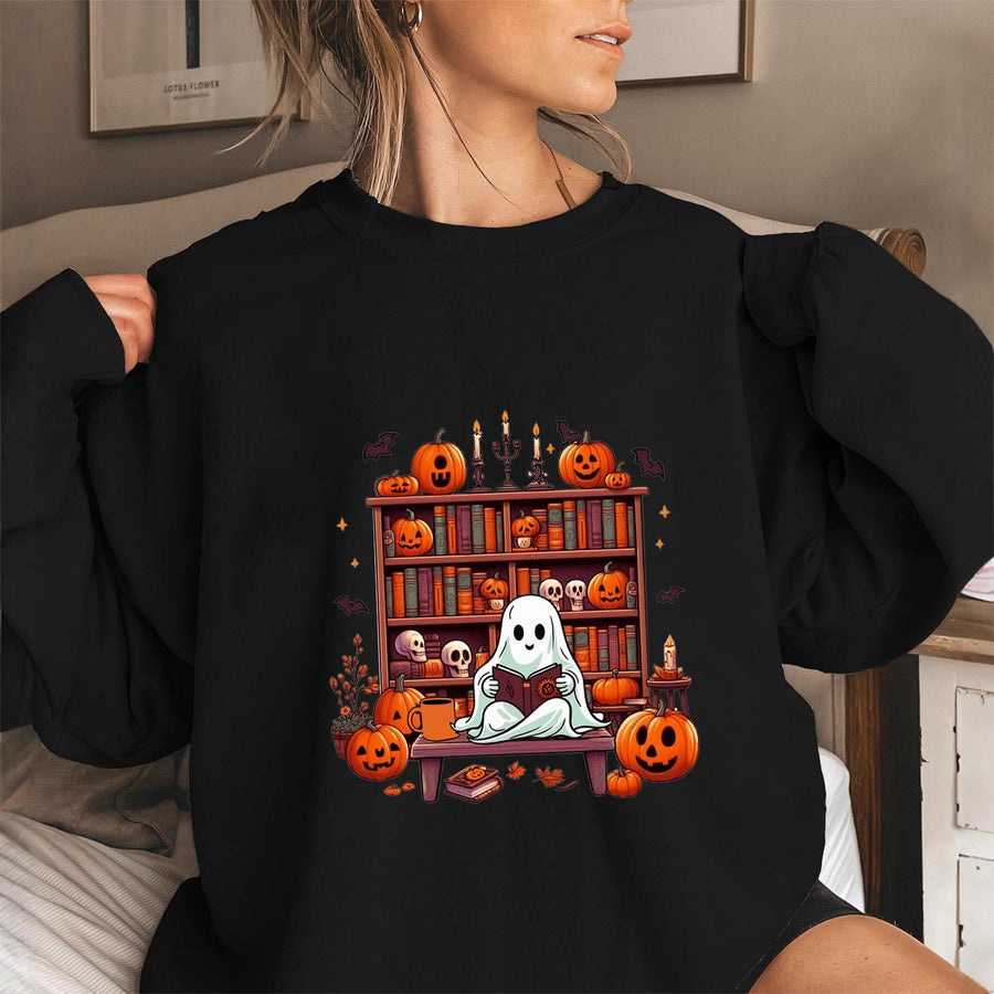 Damen Sweatshirt mit herbstlichem Gruselmotiv und lässigen Puffärmeln