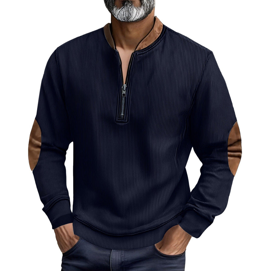 Herren eleganter Pullover mit Stehkragen und modischen Ledereinsätzen Aliams