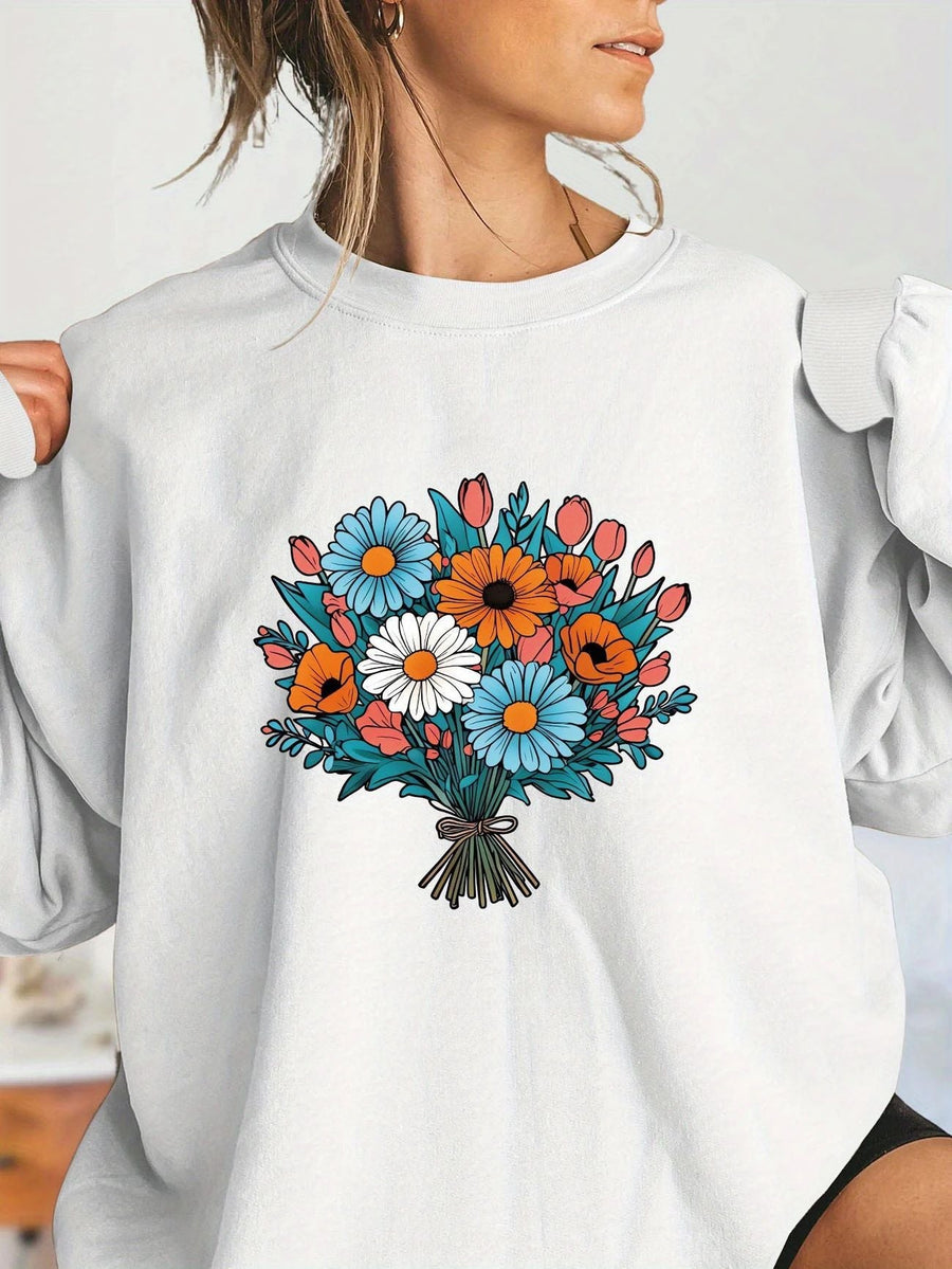 Damen Oversized Sweatshirt mit floralen Grafikdetails