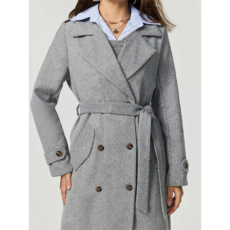 Damen eleganter Wollmantel mit doppelter Knopfleiste und lässigem Schnitt