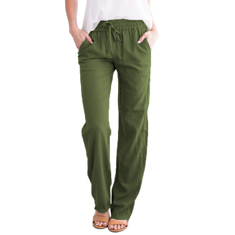 Damen Weite Leinenhose mit elastischem Bund und praktischen Seitentaschen Heidi-Mode