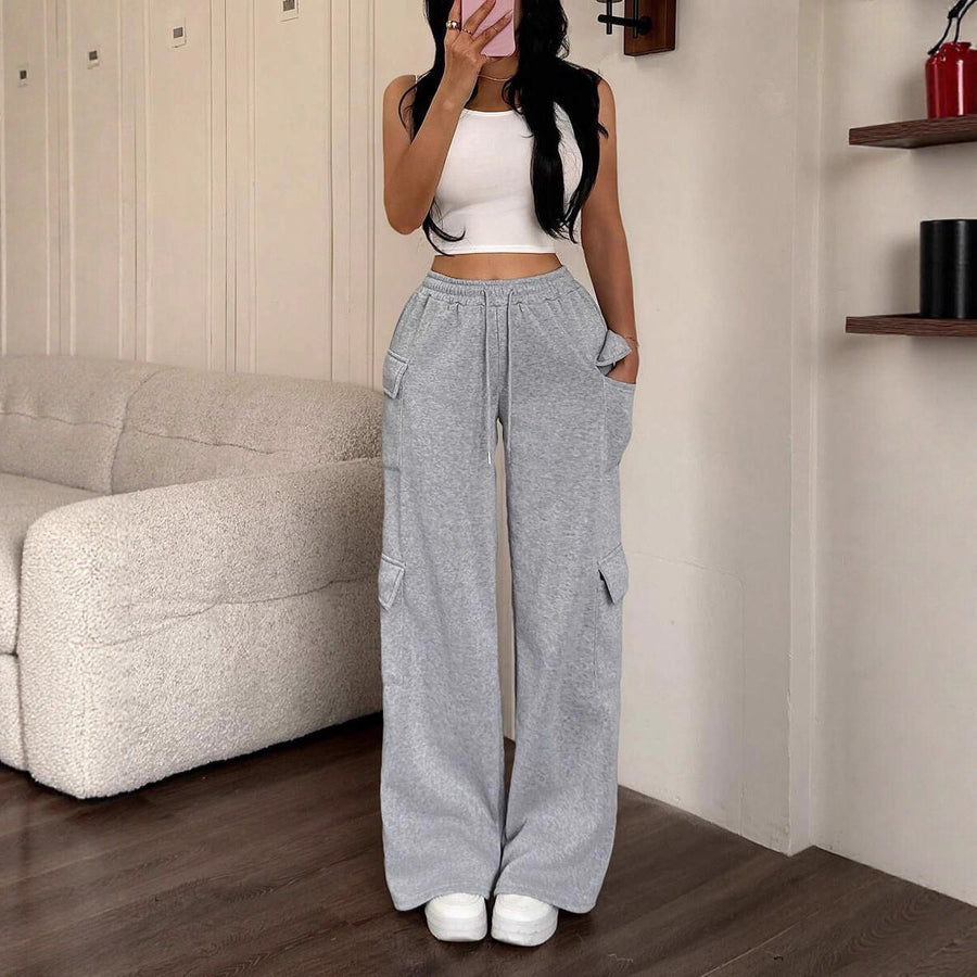 Damen lässige Cargo-Hose mit weitem Bein und praktischen Taschen