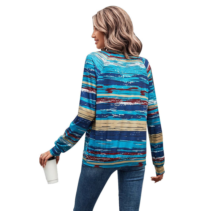 Damen gemusterter Langarm-Pullover mit kreativen Knopfdetails