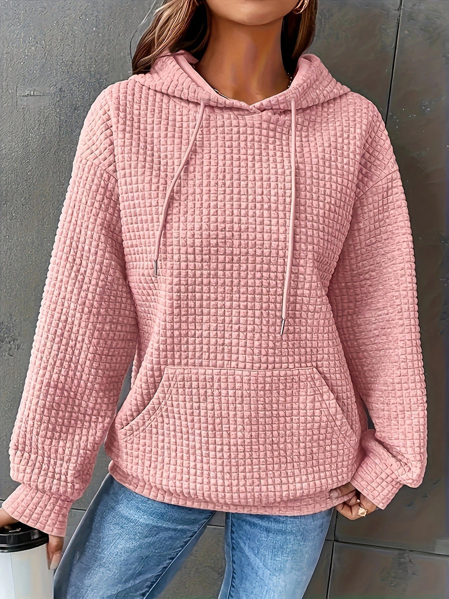 Damen Kapuzenpullover im strukturierten Waffelmuster mit seitlichen Eingrifftaschen