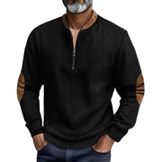 Herren eleganter Pullover mit Stehkragen und modischen Ledereinsätzen Aliams