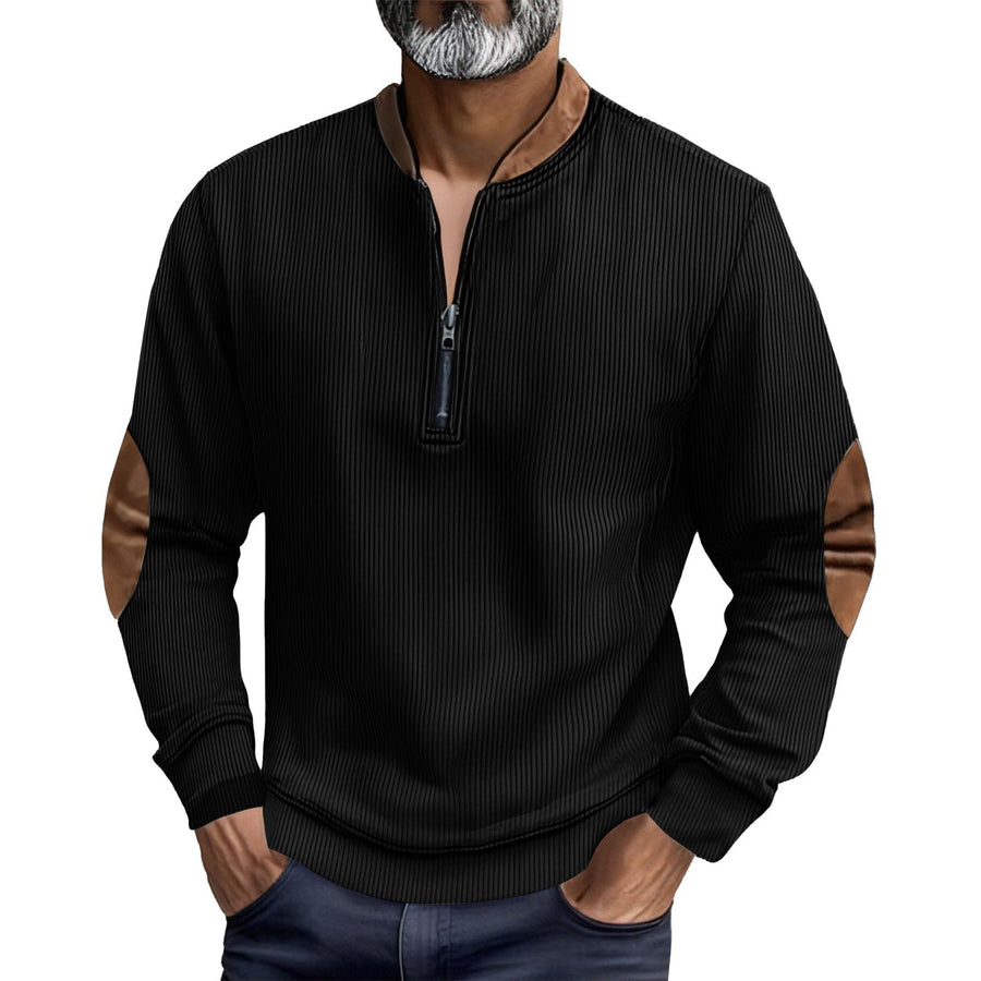 Herren eleganter Pullover mit Stehkragen und modischen Ledereinsätzen Aliams