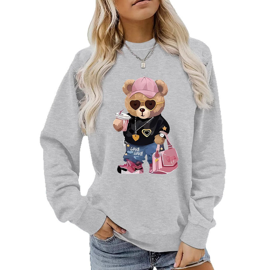 Damen Sweatshirt mit einzigartigem Cartoon-Bären-Motiv und modischem Schriftzug