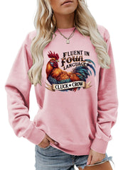 Damen Sweatshirt mit humorvollem Hühnermotiv und bequemer Passform