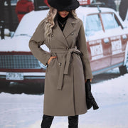 Damen eleganter Oversized-Mantel mit doppelter Knopfleiste und schickem Gürtel