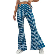Damen High-Waist Schlaghose mit dekorativen Schnürdetails und Wellenmuster