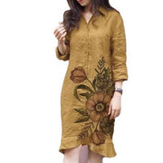 Damen Hemdblusenkleid mit floralen Motiven und tailliertem Schnitt