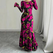 Damen Elegantes Maxikleid mit floralen Rüschendetails und langem Arm