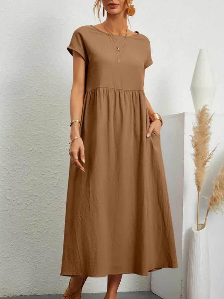 Damen Midi-Kleid mit Ballonärmeln und praktischen Taschen