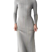 Damen Elegantes Rippstrick-Maxikleid mit langen Ärmeln und figurbetontem Schnitt