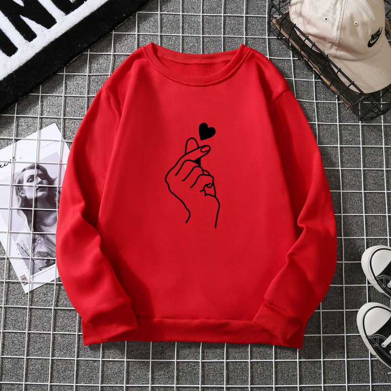 Damen Sweatshirt mit kreativem Handzeichen-Motiv und weichem Innenfutter