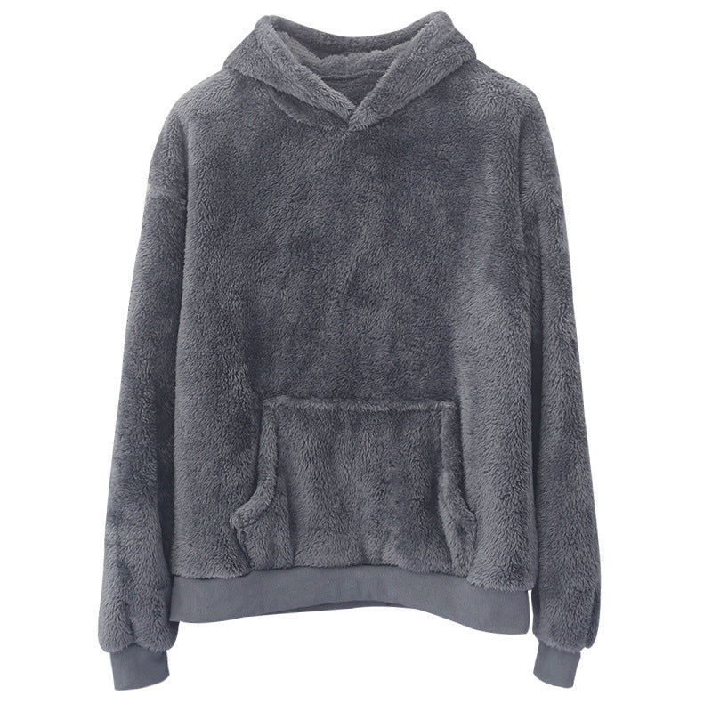 Unisex nan kuscheliger Teddy-Fleece Hoodie mit überlanger Passform und Kängurutasche Drune