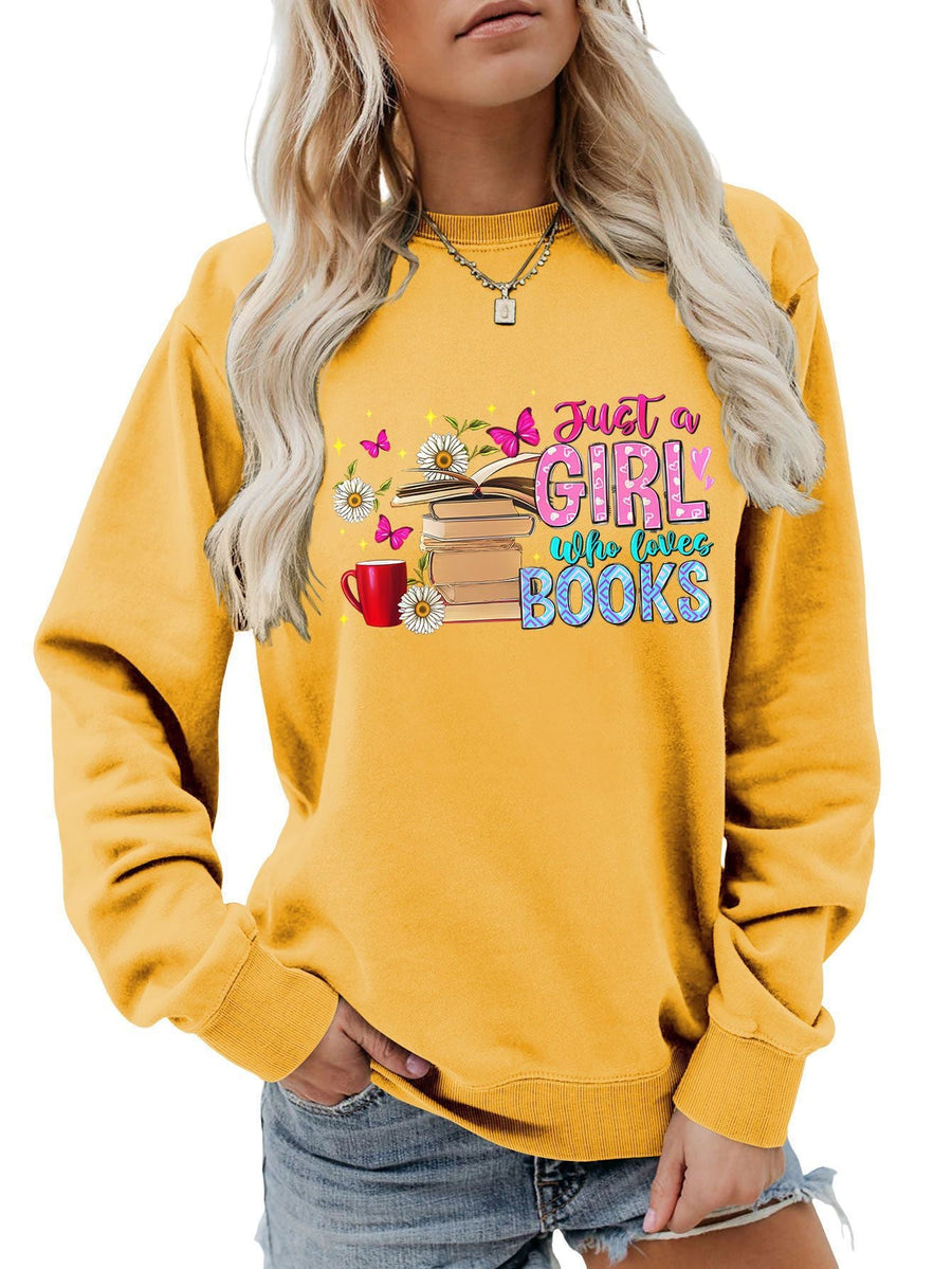 Damen Sweatshirt mit auffälligem Buchmotiv und lässiger Passform