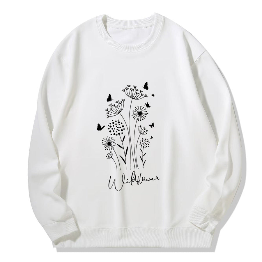 Damen Sweatshirt mit floralem Wildblumenprint und kuscheligem Innenfutter
