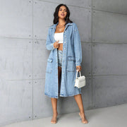Damen Jeansjacke im長 Belichtungs-Vintage-Stil mit praktischen Taschen und Knopfleiste