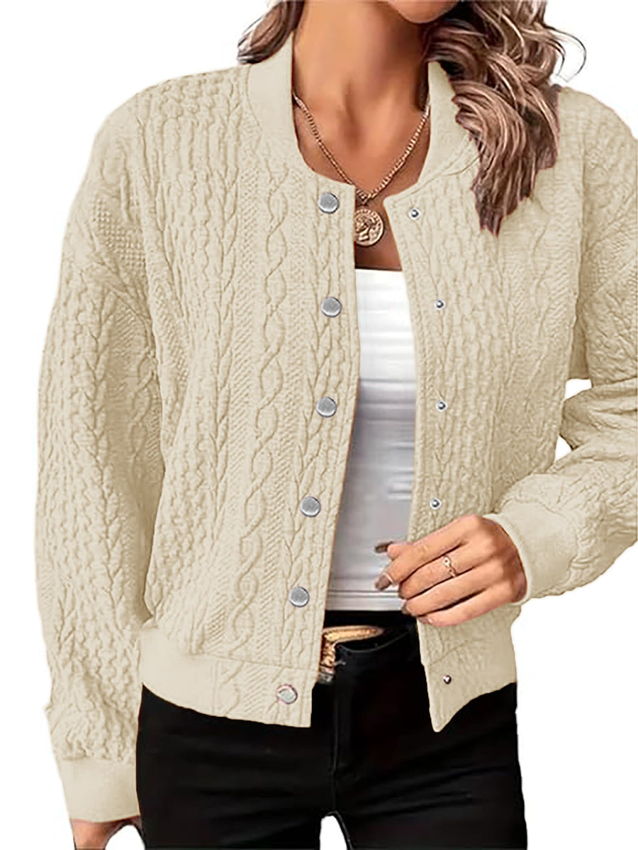Damen Strickjacke im modernen Zopfmuster mit Druckknopfverschluss