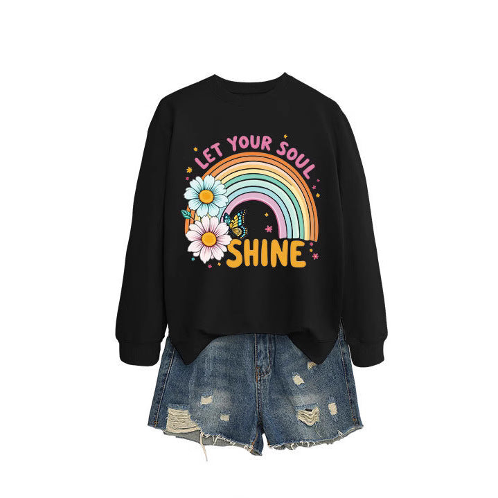 Damen Sweatshirt mit buntem Farbverlauf und floralem Grafikdesign