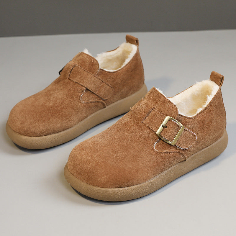 Damen Bequeme Slipper mit schnallenverzierung und weichem Fleece-Innenfutter
