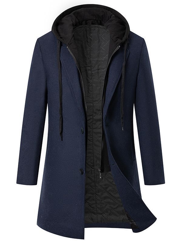 Herren eleganter Melton-Mantel mit abnehmbarer Kapuze und praktischen Taschen Aliams