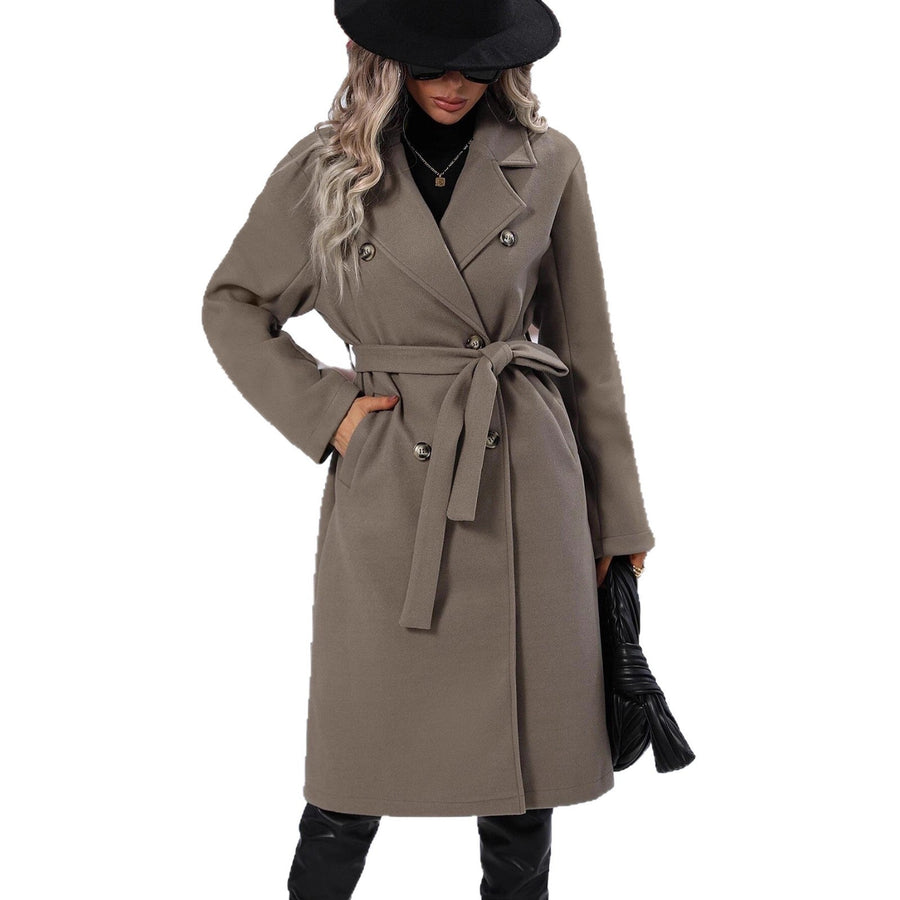 Damen eleganter Oversized-Mantel mit doppelter Knopfleiste und schickem Gürtel