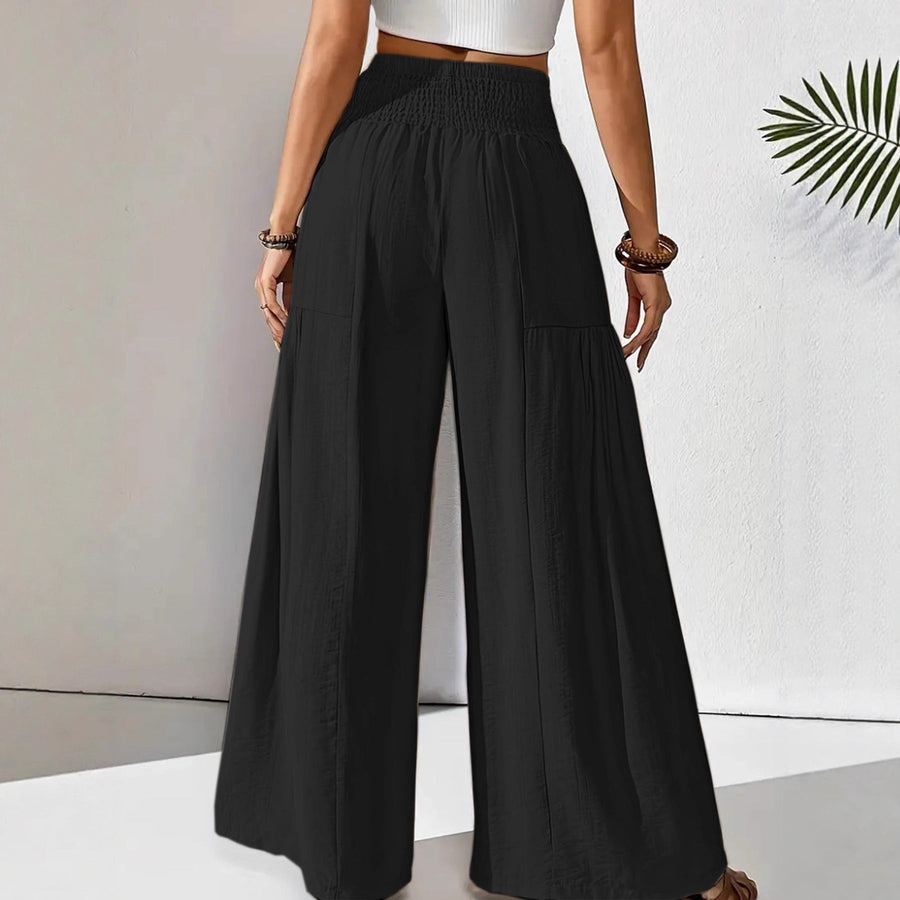 Damen weite Sommerhose mit elastischem Bund und seitlichen Eingrifftaschen